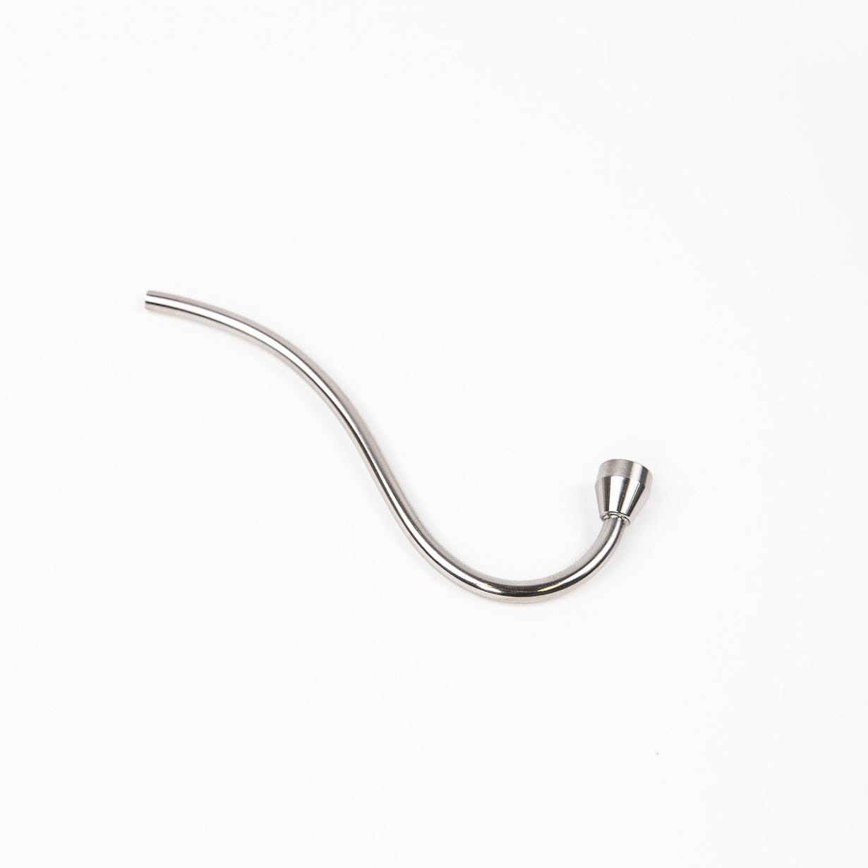A side view of the Titanium Wizard Pipe by WizardStix, showcasing its sleek, curved metal design against a plain white background.