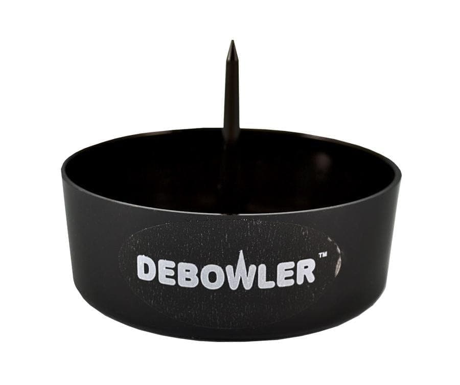 A close-up of the Debowler Ashtray w/ Cleaning Spike, showing its sleek, dark design and included spike tool.