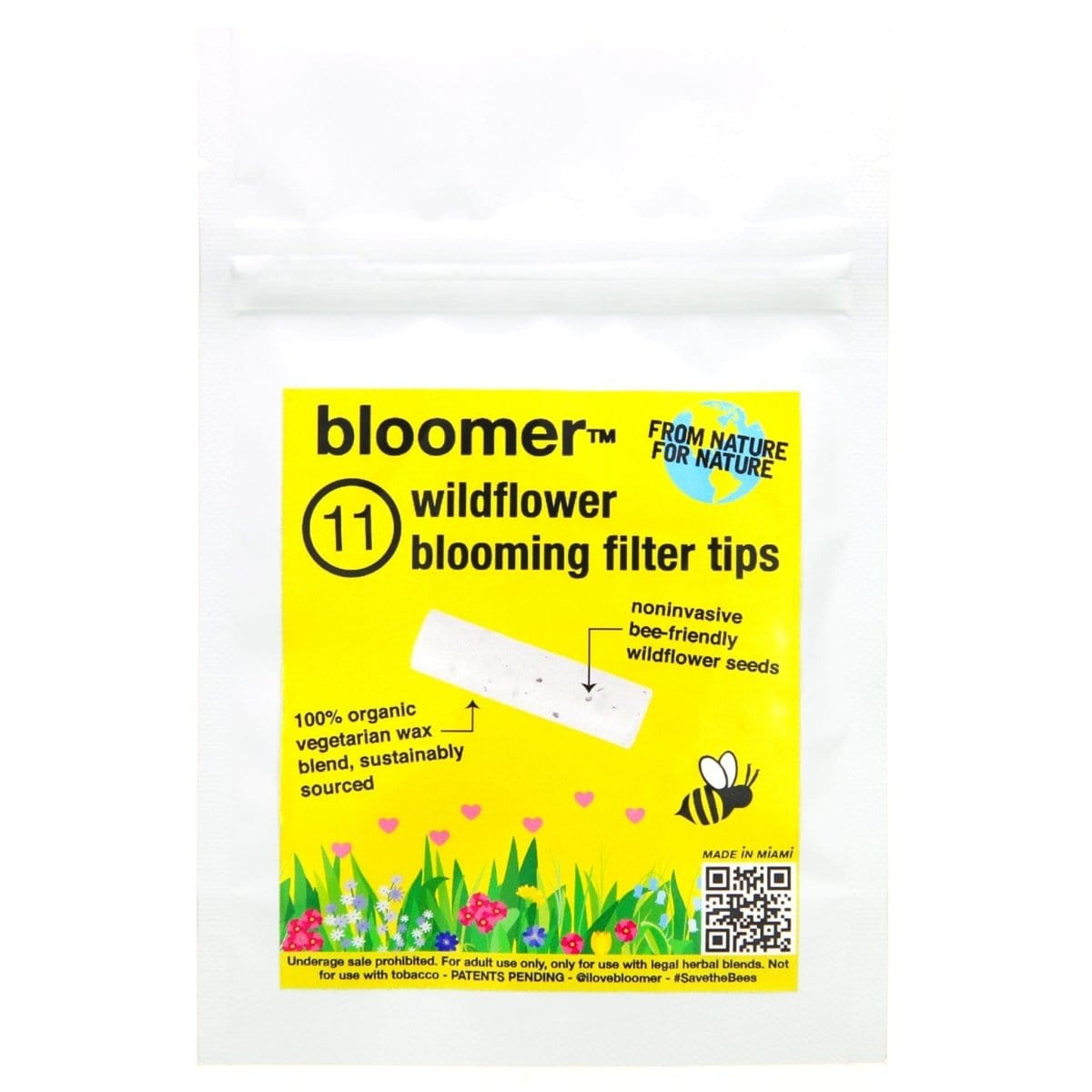Close-up of the Bloomers Wildflower Seed Filter Rolling Tips 11 Pack, displaying a wildflower graphic on a white background.