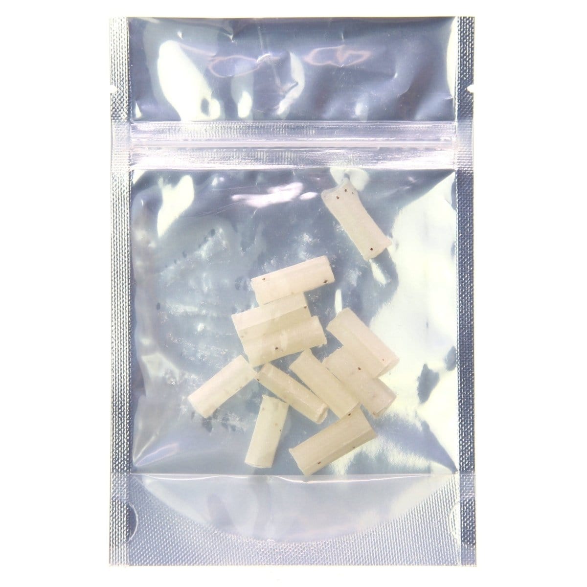 A close-up shot of the 11-pack of Bloomers Wildflower Seed Filter Rolling Tips inside a clear plastic bag.