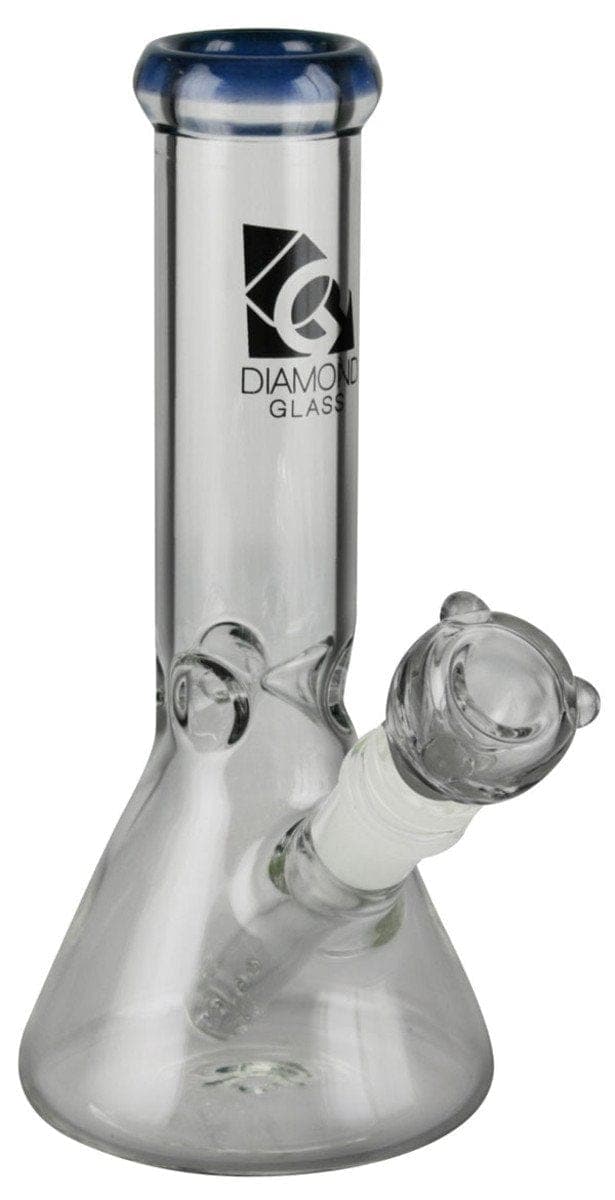 Front view of the Diamond Glass 8" Classic Beaker Bong, a clear glass piece with a simple, cylindrical shape.