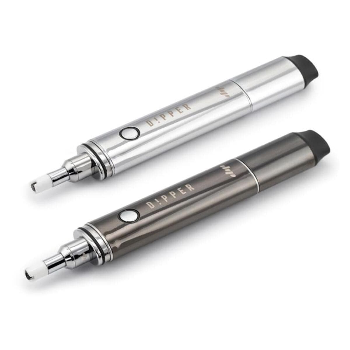 A close-up, angled view of The Dipper, showcasing its sleek, cylindrical glass design and metallic accents.