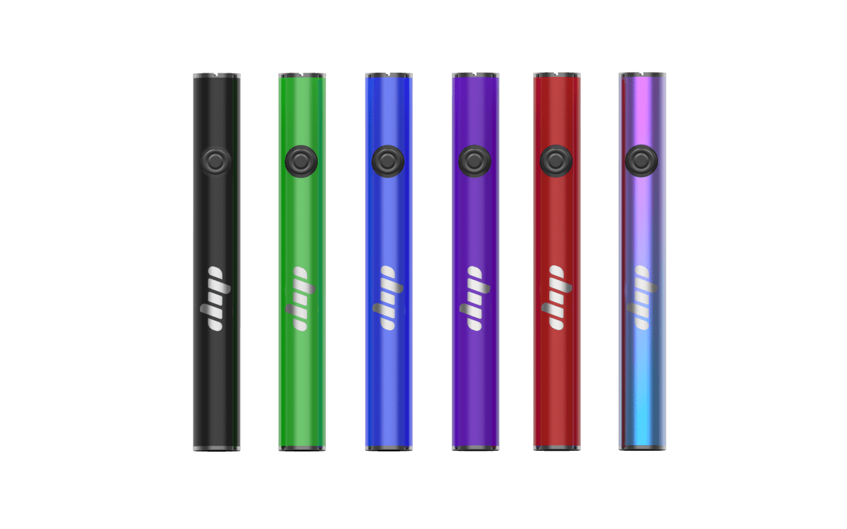 A studio shot displays several Dip Devices 510 Battery (650 mAh) variations arranged vertically against a plain white background.