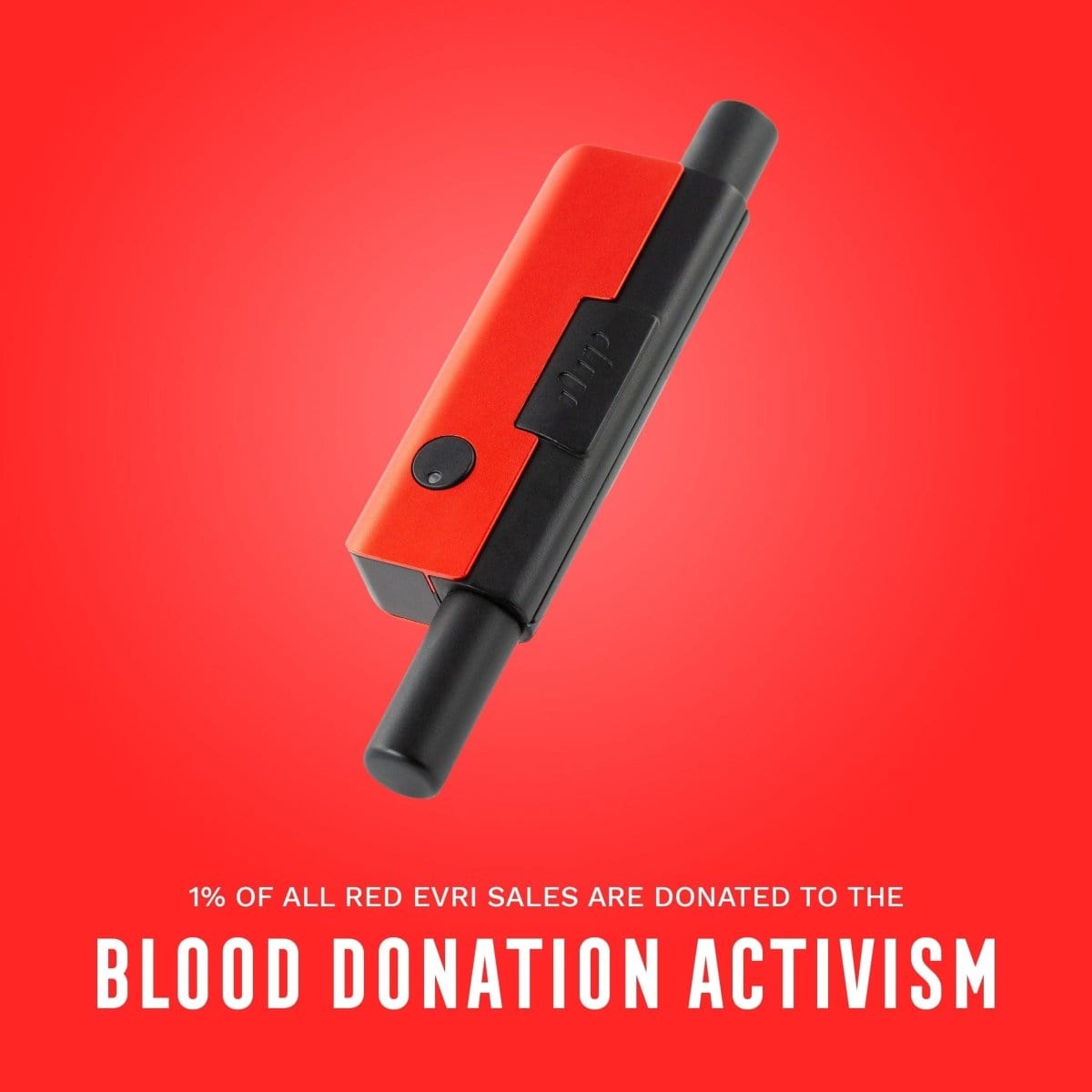 Close-up, angled view of the Evri Starter Pack on a red background, displaying a sleek, modern design.