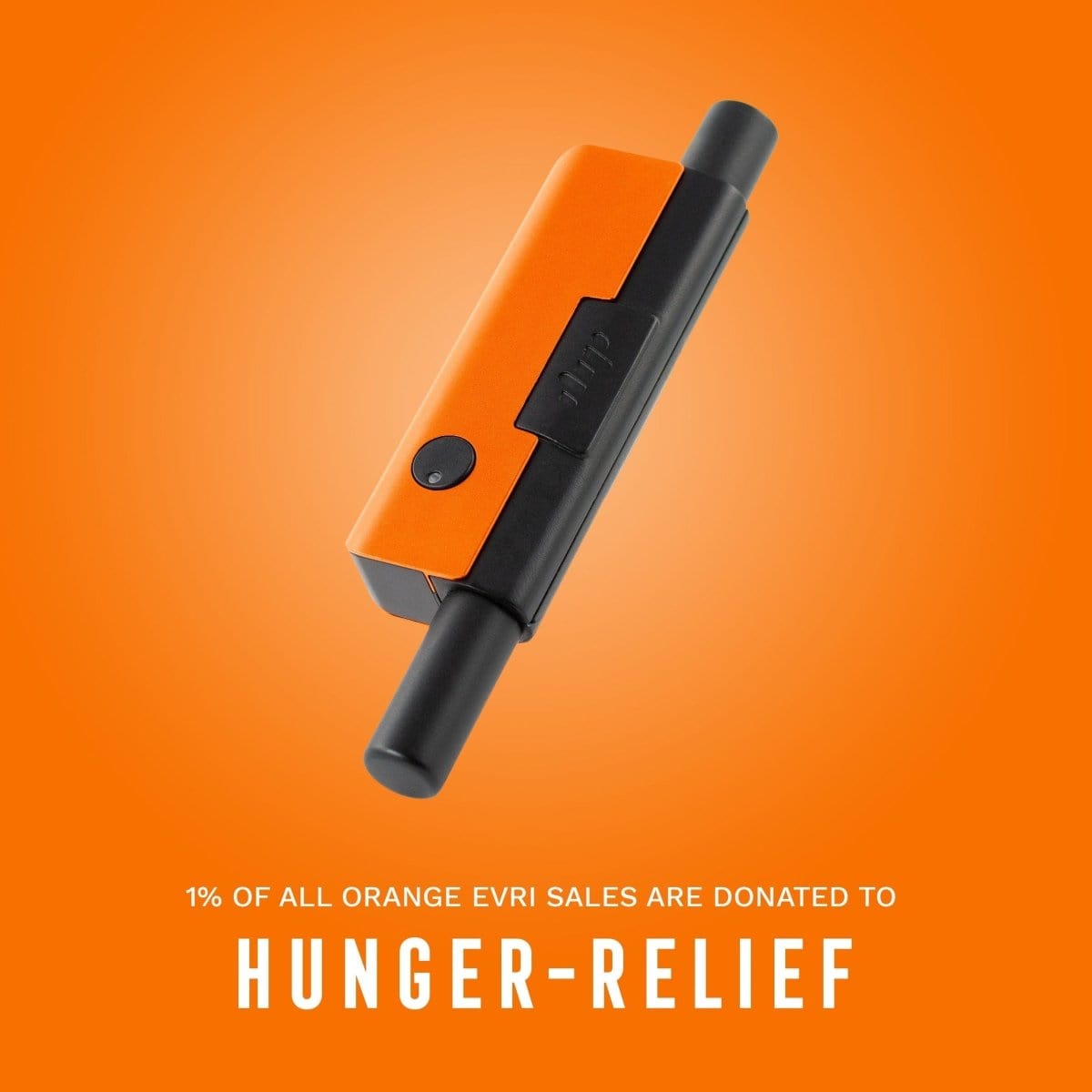 A close-up, angled view of the Evri Starter Pack, showcasing a sleek, orange-colored kit against a solid orange backdrop.