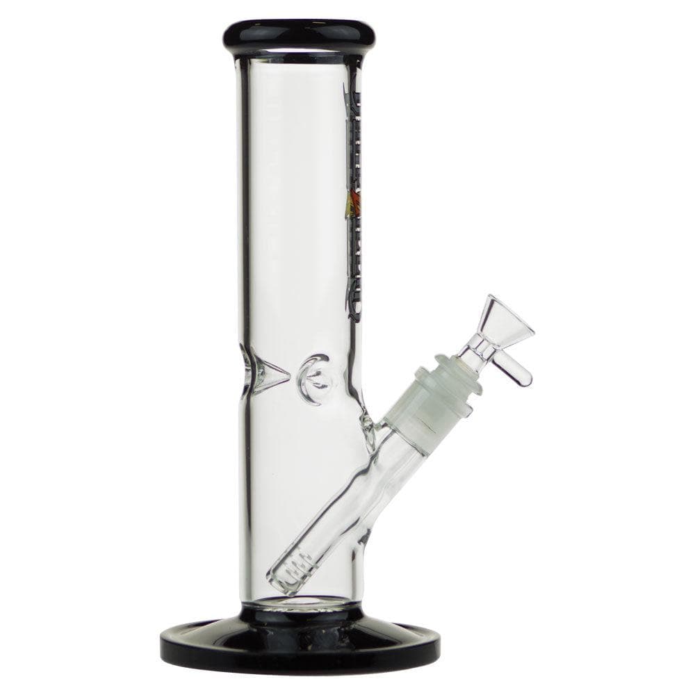 A straight-on view of the 10-inch Slimzilla water pipe, showcasing its clear glass construction and simple cylindrical form.