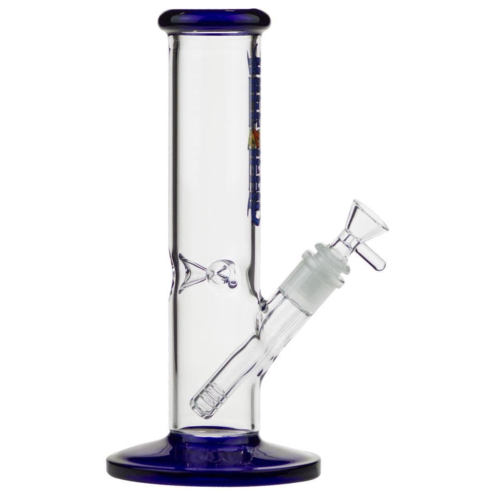 A front view of the 10-inch Slimzilla Straight Water Pipe, showing a blue glass tube with a flared mouthpiece.