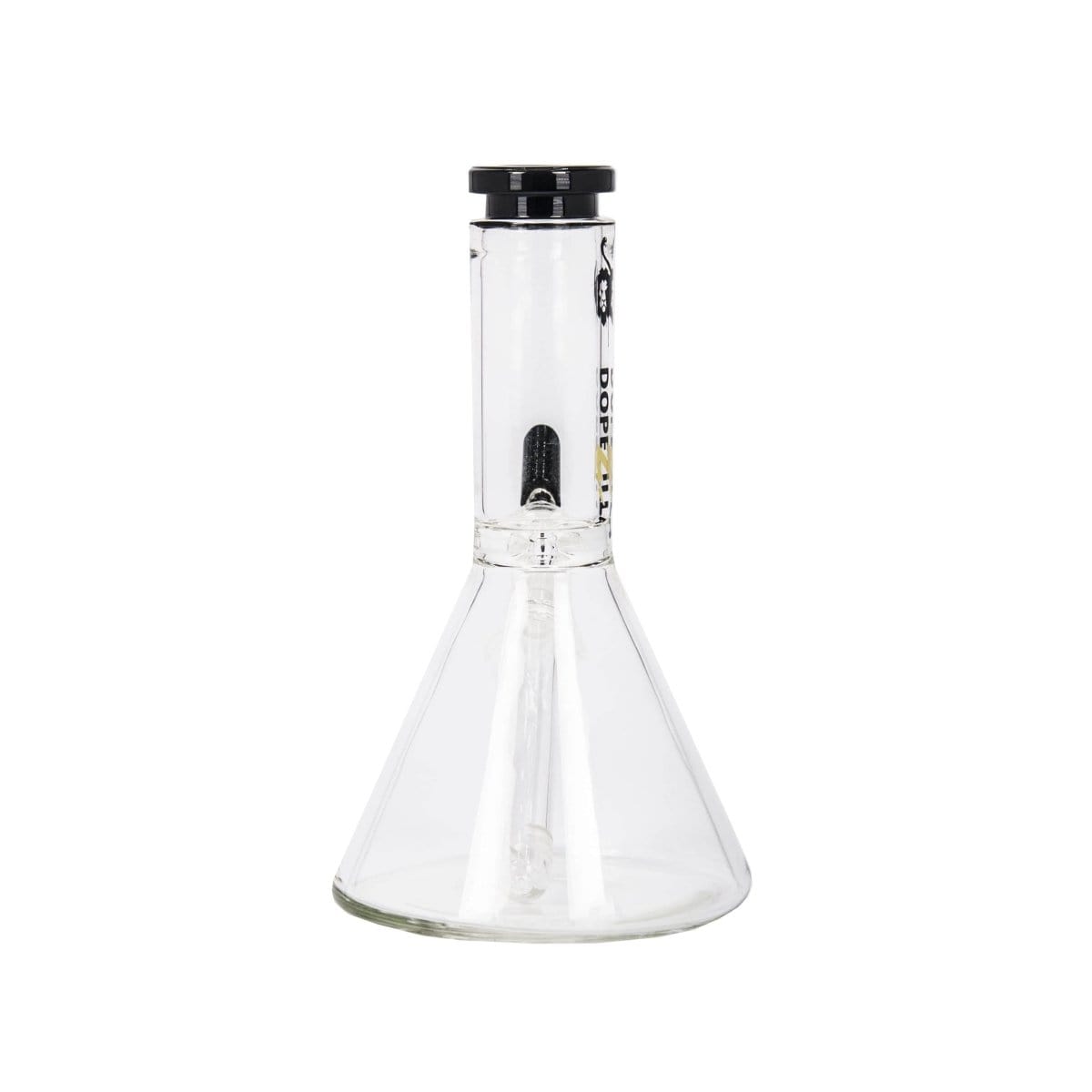 A front view of the Chimera Beaker Water Pipe, showcasing its clear glass construction and simple beaker shape.