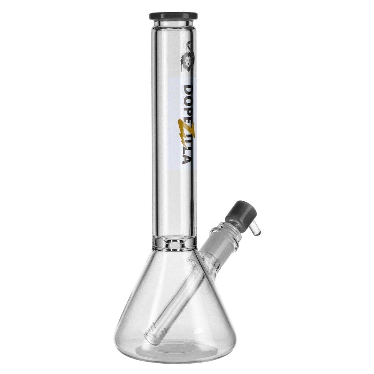 A front view of the Chimera Beaker Water Pipe, featuring a clear glass construction and simple, cylindrical shape.