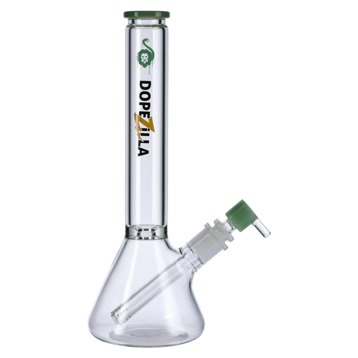 A studio shot of the Chimera Beaker Water Pipe, displaying its clear glass construction and classic beaker shape.