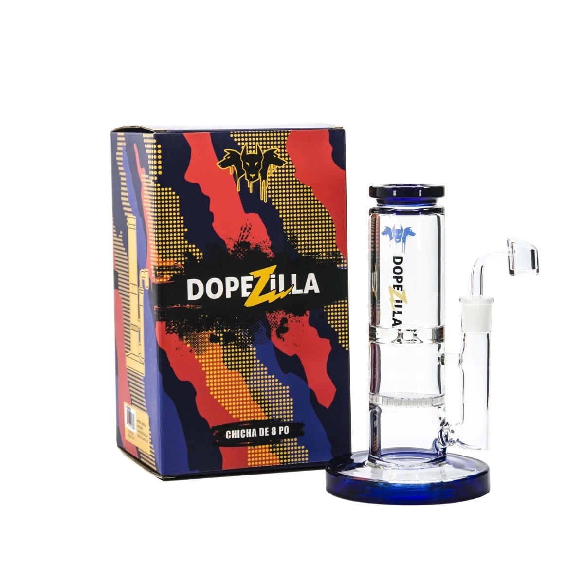 Front view of the DOPEZILLA CERBERUS 8 IN STRAIGHT WATER PIPE, showcasing its sleek design against a neutral background.