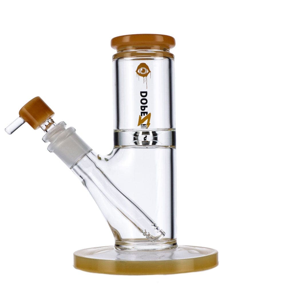 A studio shot of the DOPEZILLA CYCLOPS 8 IN AND 12 IN STRAIGHT WATER PIPE, highlighting its clear glass construction and simple form.