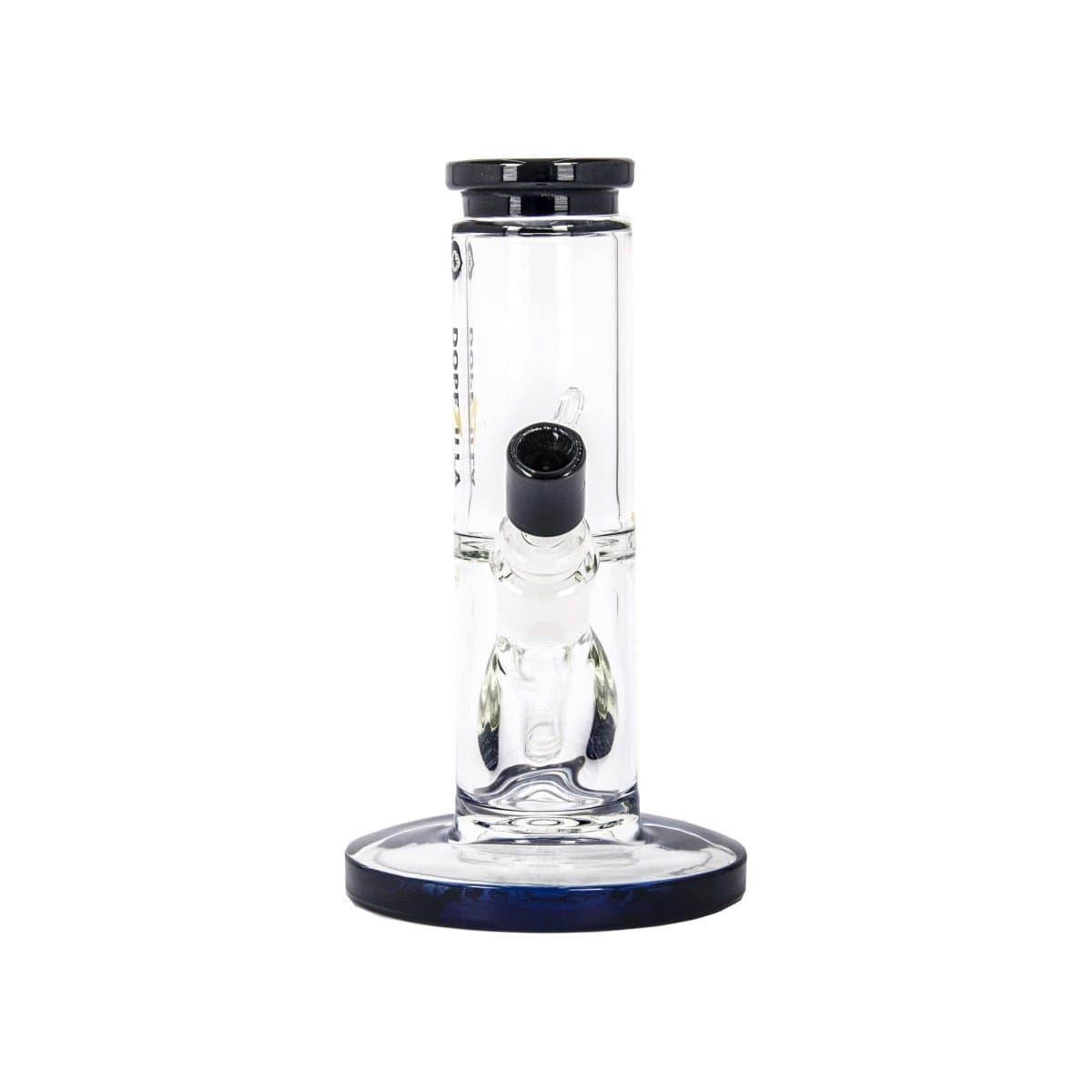 A straight-on view of the DOPEZILLA CYCLOPS 8 IN AND 12 IN STRAIGHT WATER PIPE, showcasing the clear glass construction and simple cylindrical shape.