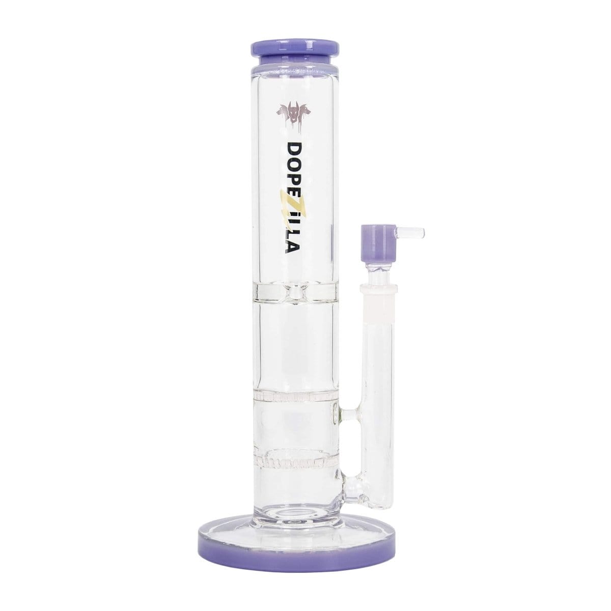 A front view of the DOPEZILLA CERBERUS 12 IN STRAIGHT WATER PIPE, showcasing the clear glass tube against a plain white background.