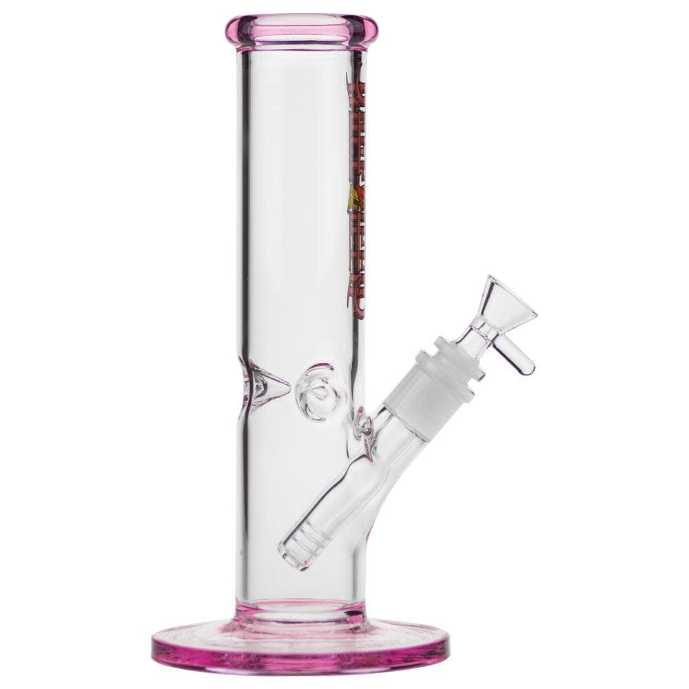Front view of the 10-inch Slimzilla Straight Water Pipe, highlighting its clear glass construction and simple cylindrical shape.