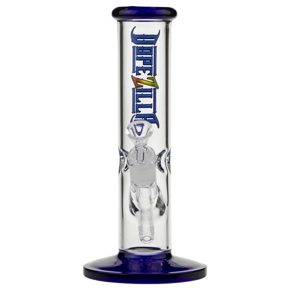A straight-on view of the 10-inch Slimzilla water pipe, showcasing its clear glass construction and simple cylindrical shape.
