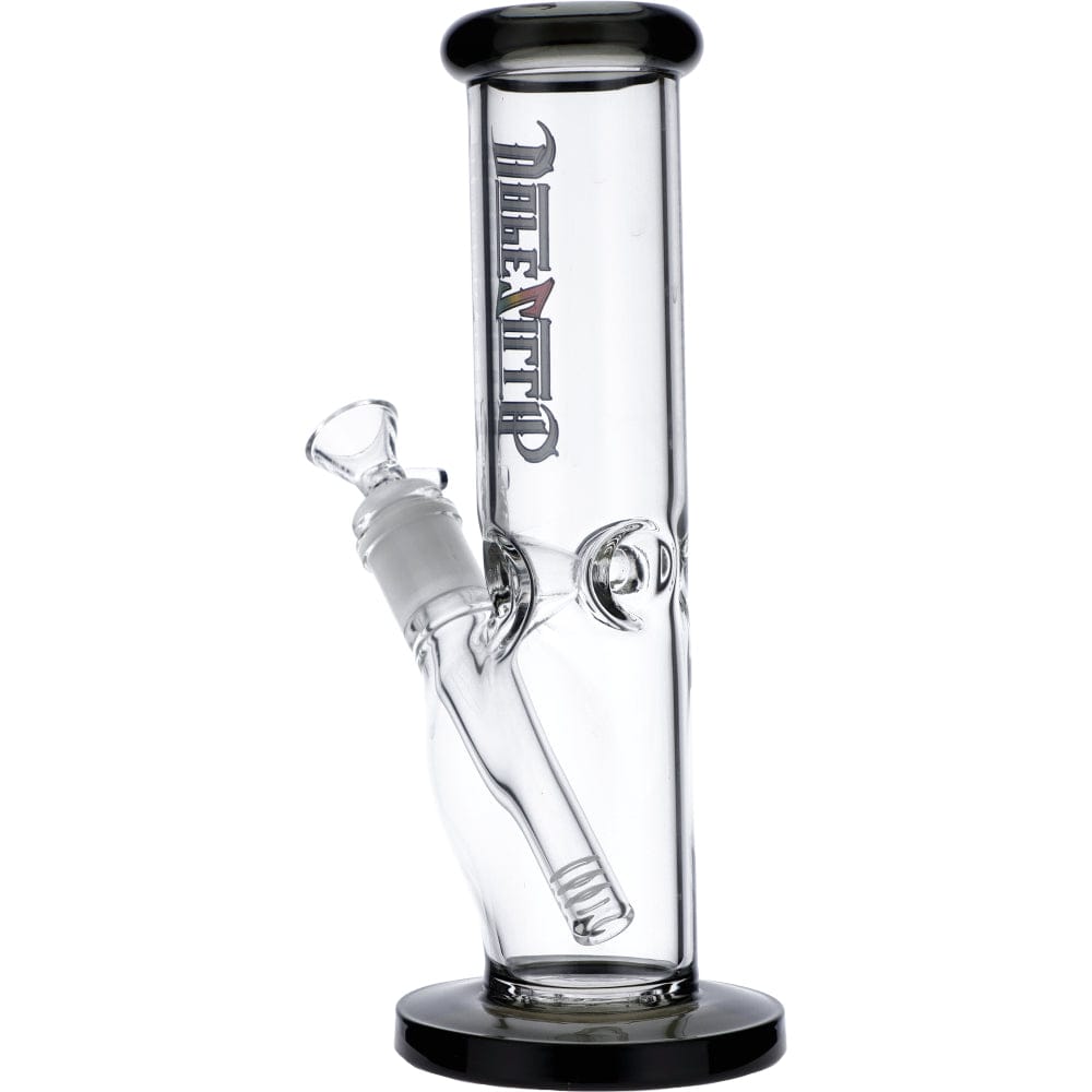 A straight-on view of the 10-inch tall Slimzilla Straight Water Pipe, showcasing its clear glass construction and simple cylindrical shape.