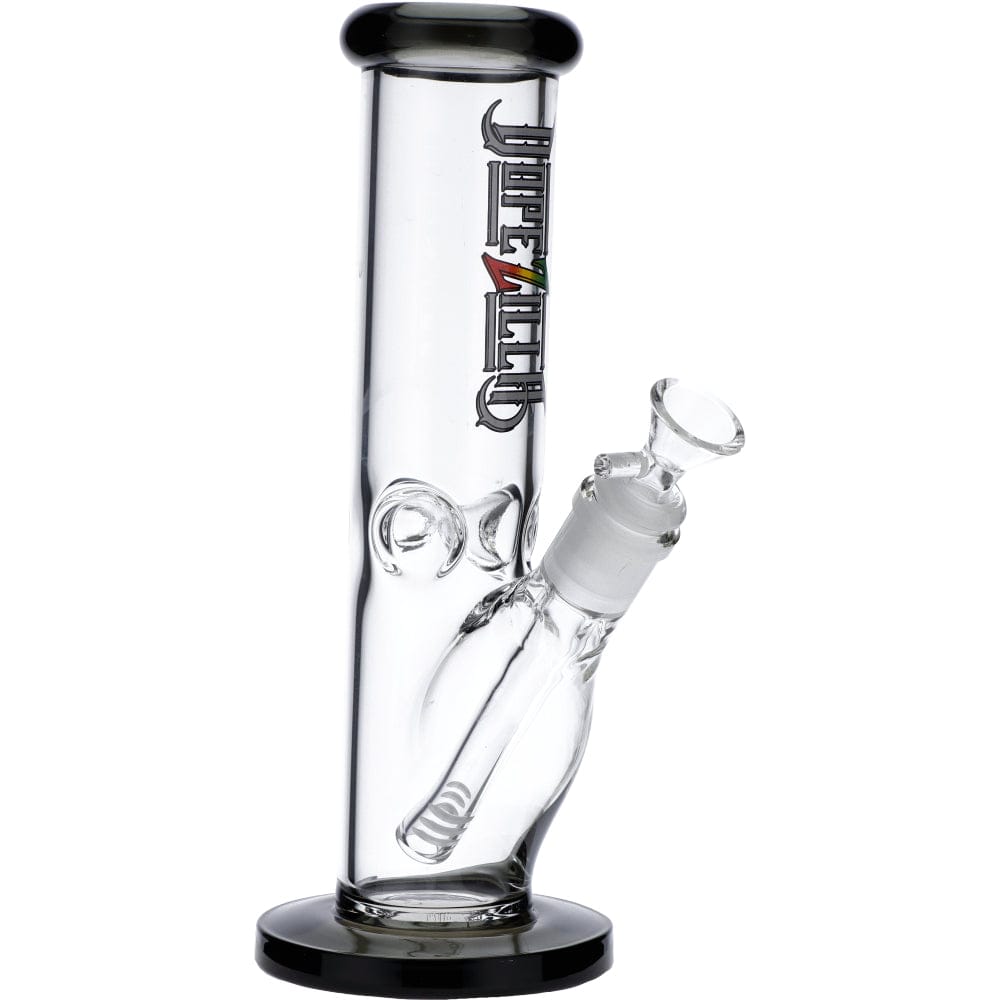 A straight-on view of the 10-inch Slimzilla Straight Water Pipe, showcasing its clear glass construction and simple cylindrical shape.