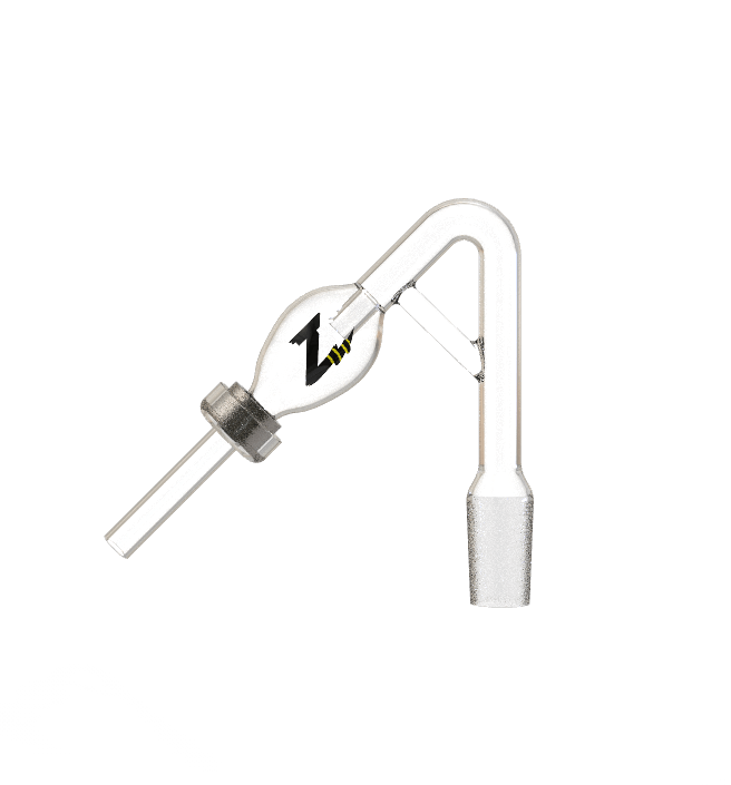 A side view of the Stinger Male 45 Degree Dabbing Straw shows its clear glass construction and angled tip.