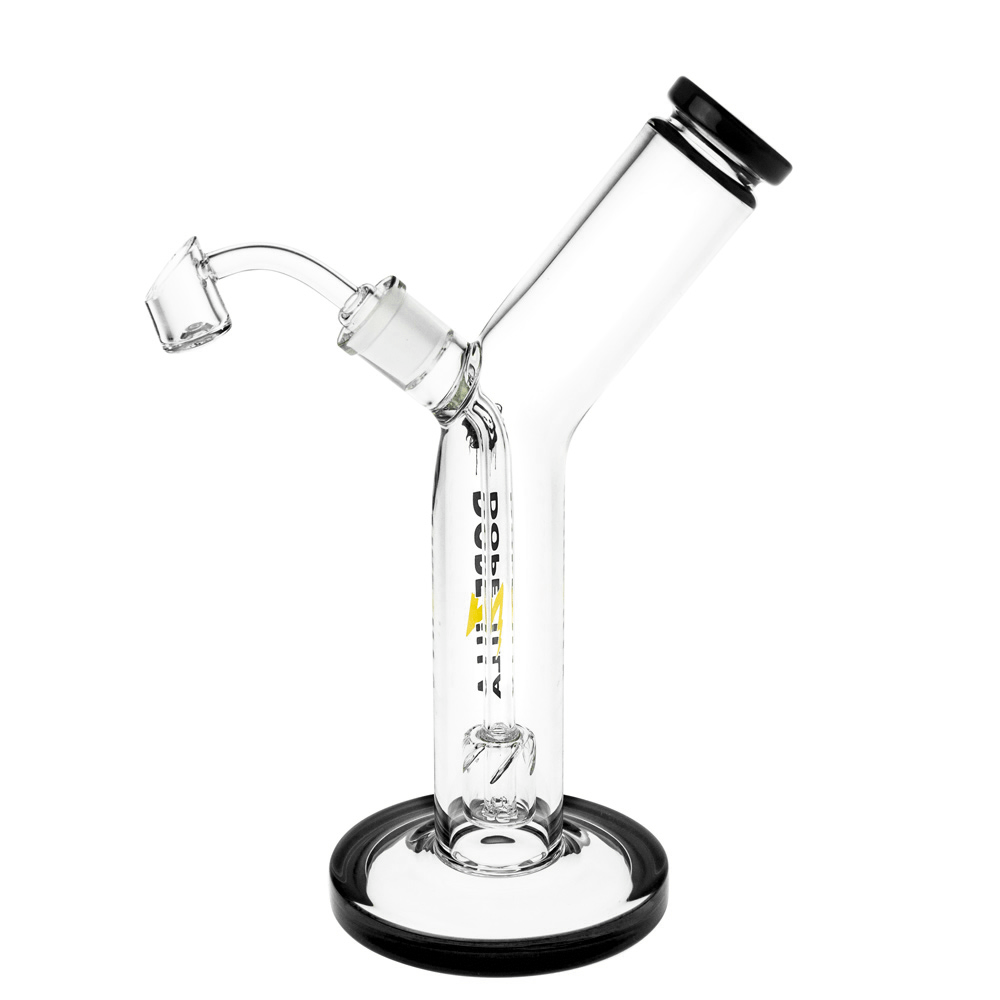 A front view of the Banshee Dab Rig, showing its clear glass construction and angled neck against a plain white background.