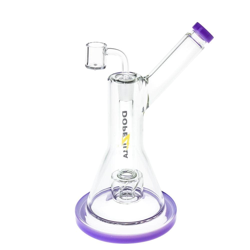 Front view of the Dopezilla Dab Rig Basilisk, a clear glass rig with a rounded base and curved neck, against a plain white background.