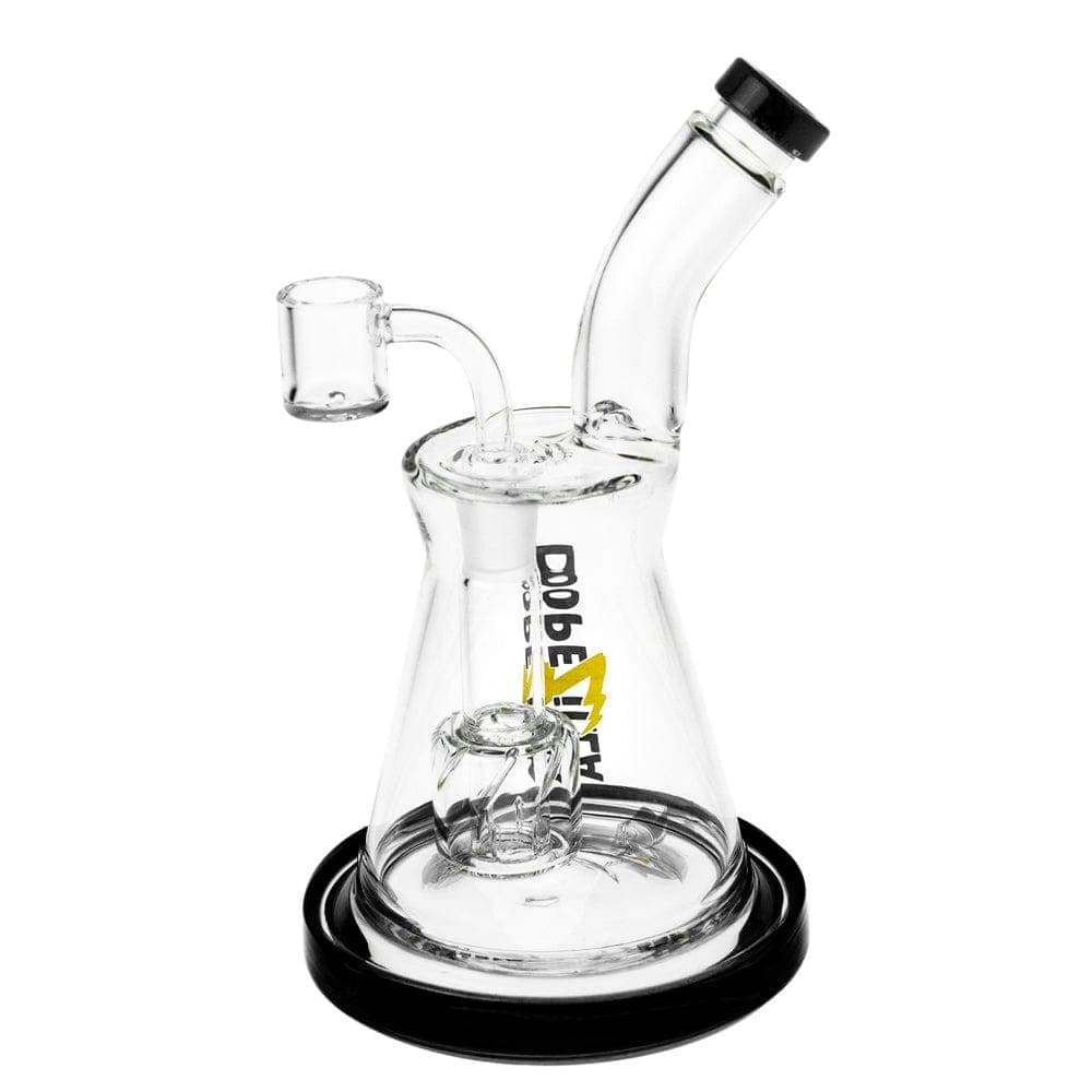 Front view of the DOPEZILLA KRAKEN 8 IN DAB RIG, showcasing its clear glass construction and unique, sculpted base.