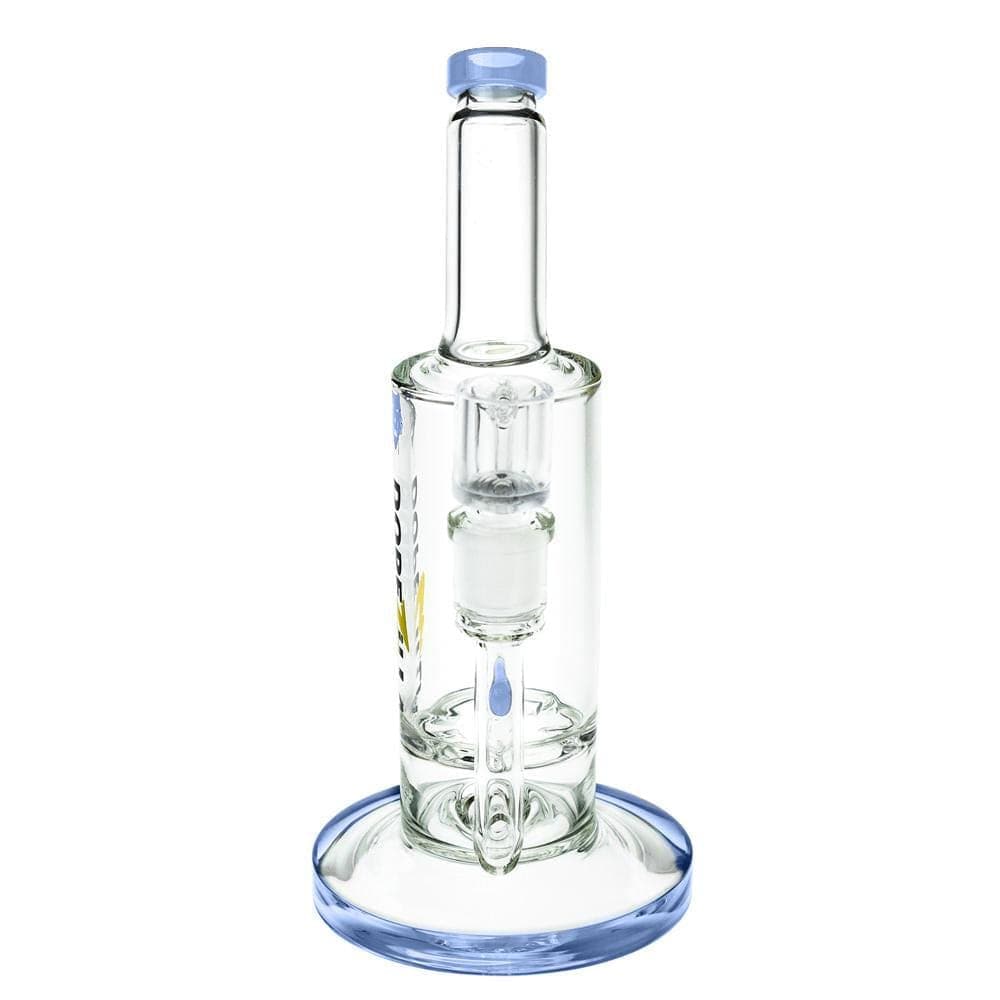 Front view of the Dopezilla Lycan Dab Rig, featuring a clear borosilicate glass construction and turbine quartz banger.