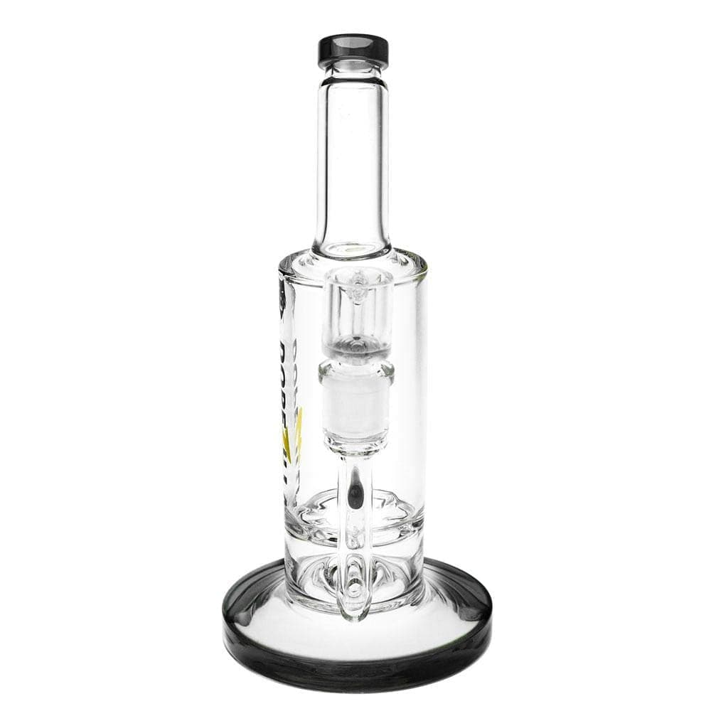Front view of the Dopezilla Lycan Dab Rig, showing the clear borosilicate glass with a turbine quartz banger and circular base.