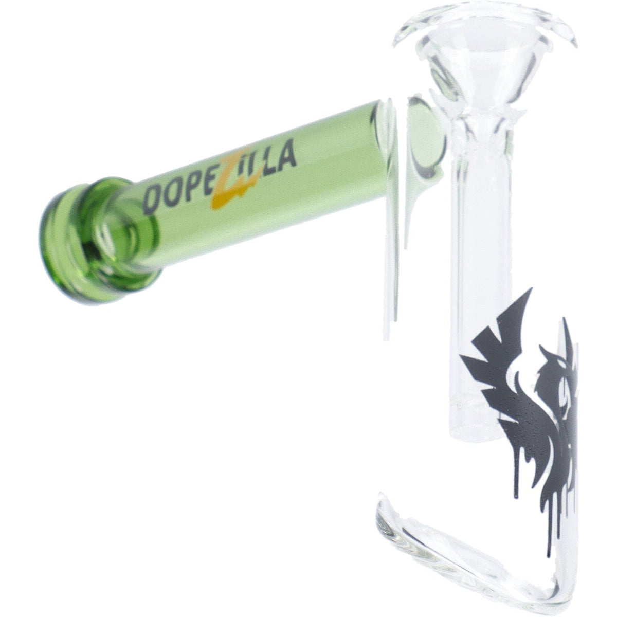 A side view of the 5" Phoenix Bubbler, showing the clear glass with a curved neck and simple design.