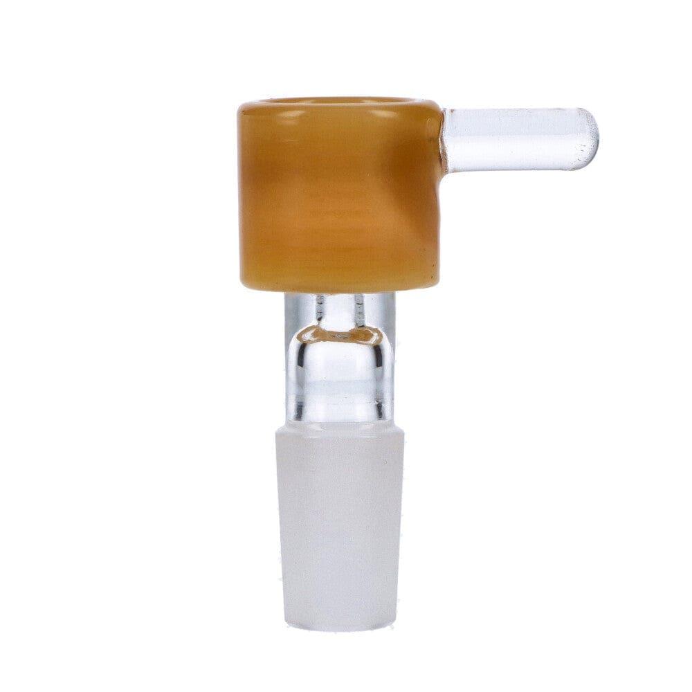 A close-up view of the Male Glass Replacement Bowl with Handle, displaying a clear glass bowl with a built-in handle.