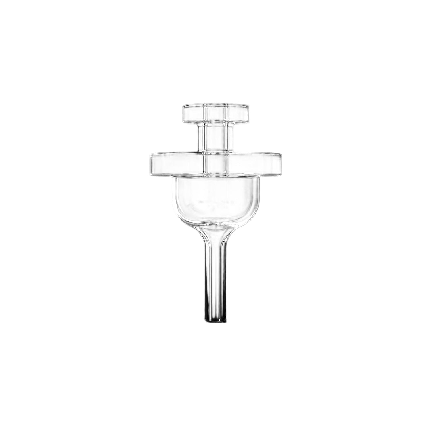 Front view of the Boost Evo™ TDE Replacement Carb Cap, a clear glass cap with a geometric design.