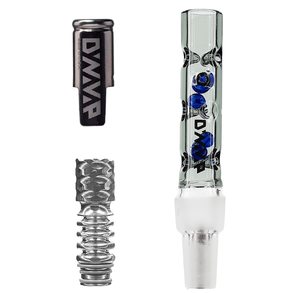 Front view of the BB6| a clear glass piece with a uniquely textured neck and smooth base.