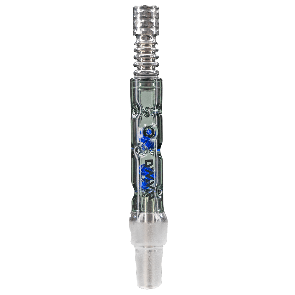 A detailed, straight-on view of The BB6| highlighting its clear glass construction and elongated form.