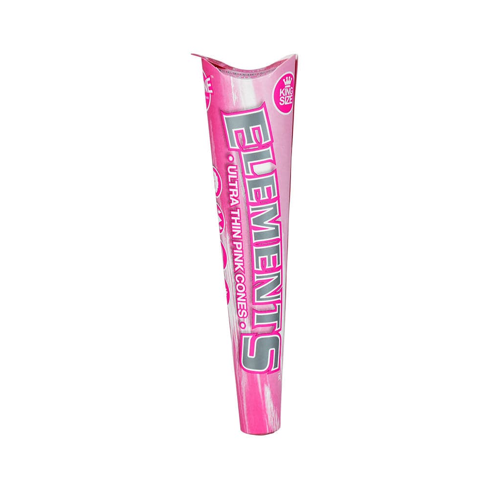 A display of pink Elements Ultra Thin Cones is shown in a brightly lit, close-up shot.