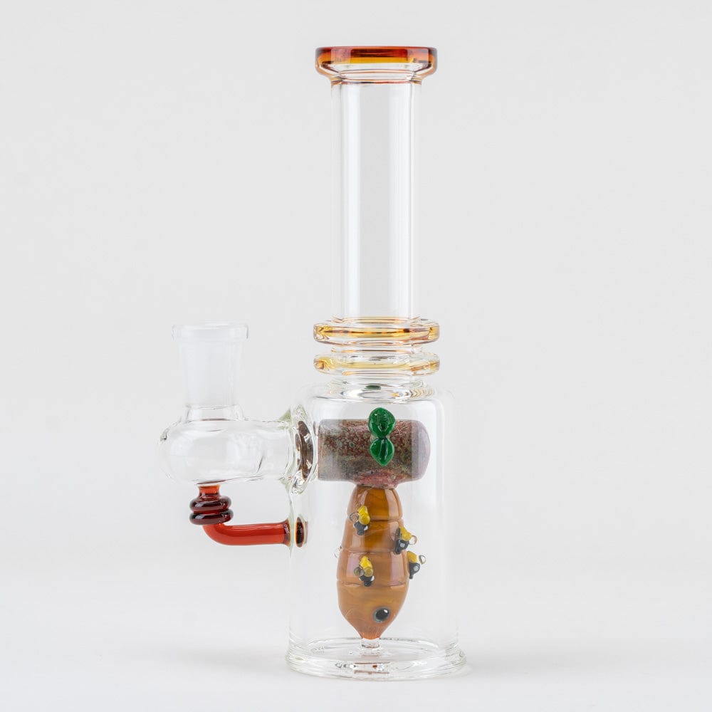 Front view of the “Save the Bees” Mini Tube, a clear glass tube with a decorated base, presented against a plain white backdrop.
