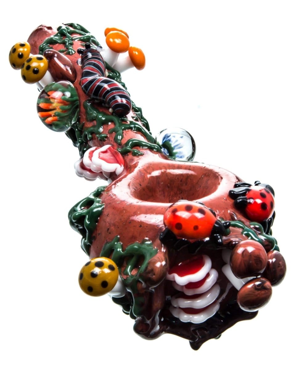 Front view of the Empire Glassworks Nature Spoon Pipe, featuring colorful, sculpted details along the bowl and stem.