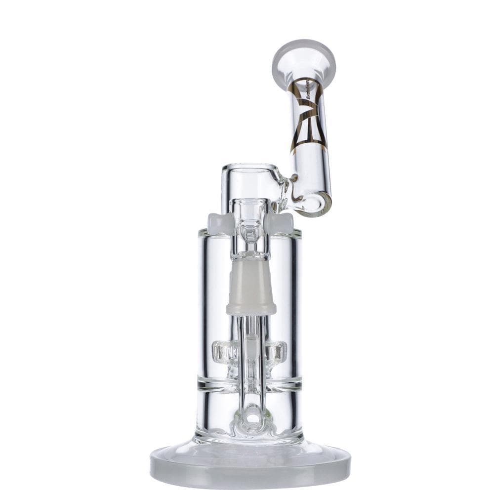 Front view of the Mist 9" Dab Rig, a clear glass rig with a minimalist design and circular base.