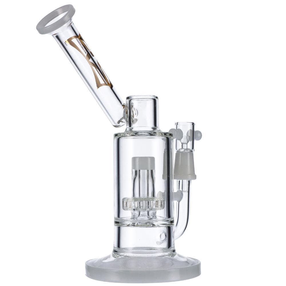 Front view of the Mist 9" Dab Rig, a clear glass rig with a rounded base and visible joint.
