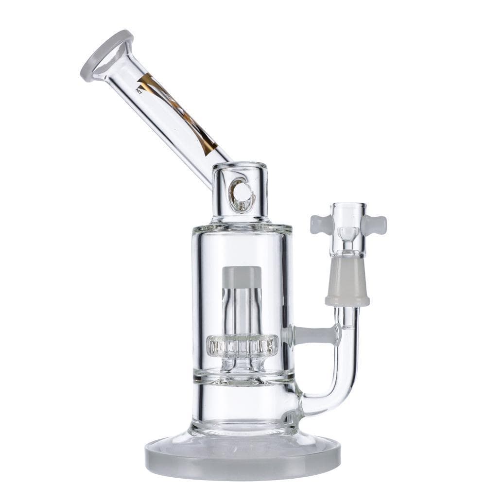 Front view of the Mist 9" Dab Rig, a clear glass rig with a simple, rounded base and visible joint for concentrates.