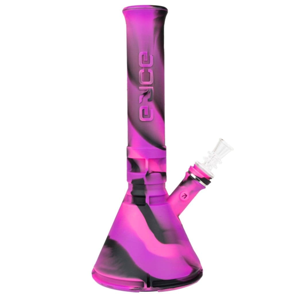 Front view of the Eyce Beaker, a pink glass piece with a classic beaker shape and visible joint.