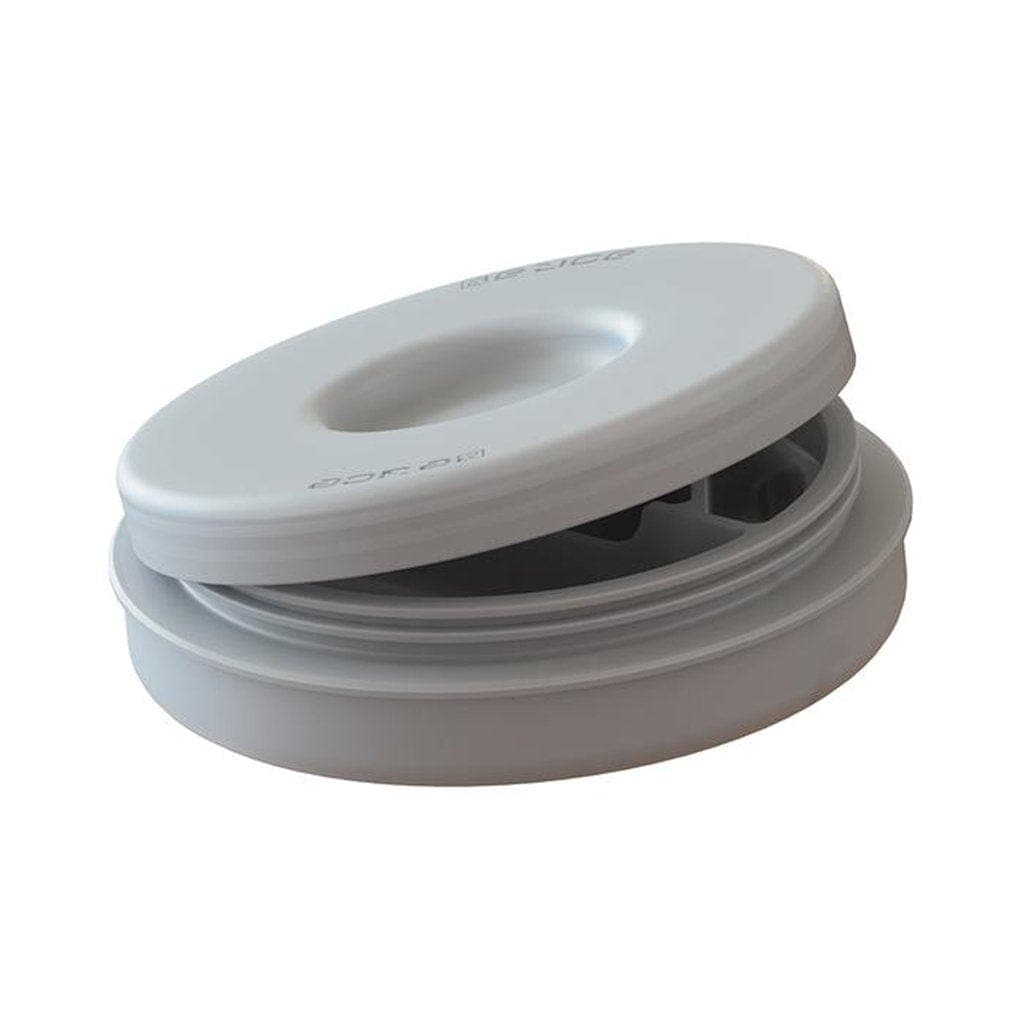 A slightly angled, close-up view of the Eyce Beaker, showcasing its smooth, rounded shape and frosted glass texture.