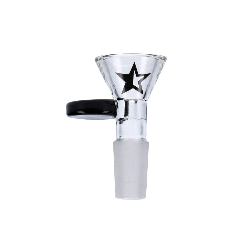 A close-up, angled view of the Famous X 14mm Male Replacement Bowls, showing a clear glass tray of two replacement bowls.