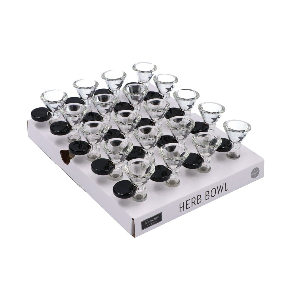 A tray of twenty 14mm Famous Replacement Bowls are displayed in a top-down view with uniform spacing.