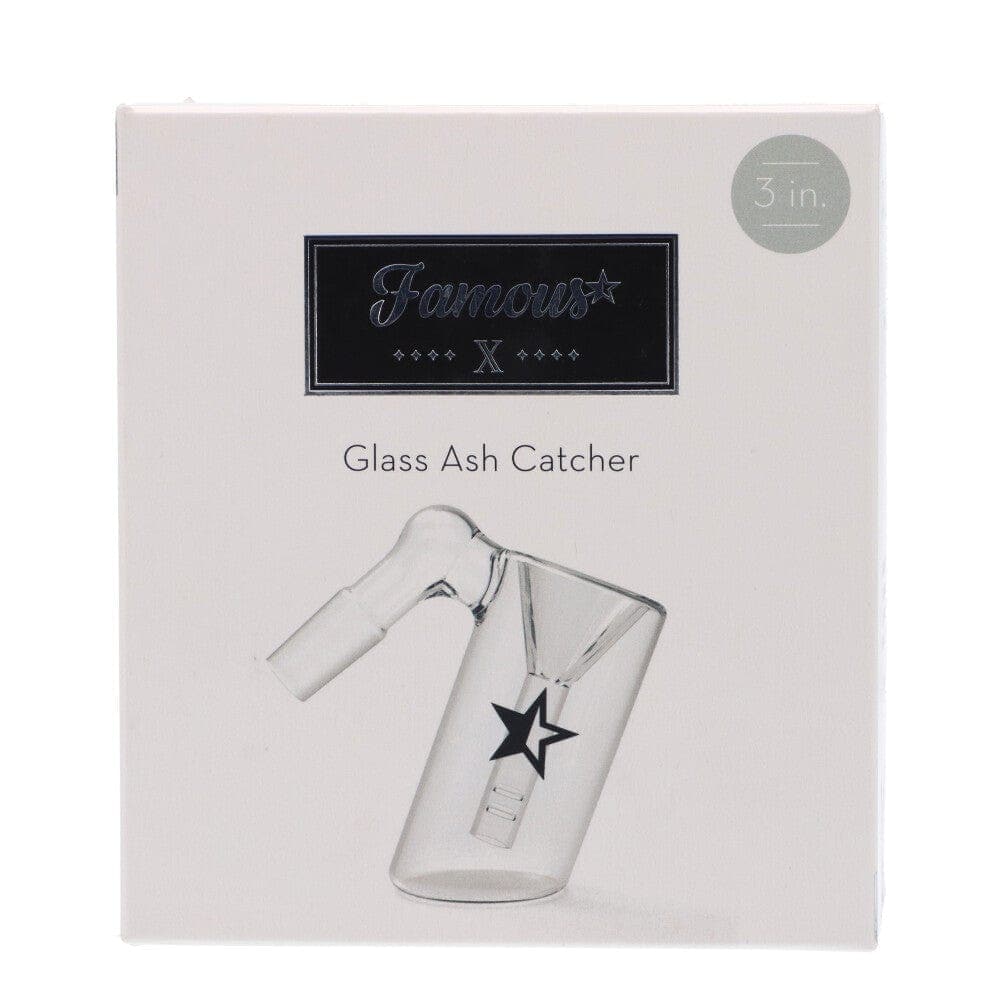 Front view of the Famous X 45 Degree Glass Ash Catcher, displaying a clear glass construction in a simple cylindrical form.