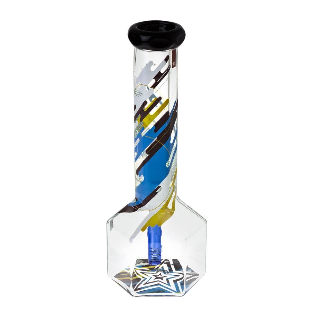 Front view of the Octagon 12" Water Pipe, a tall glass piece with a unique octagonal shape and clear construction.