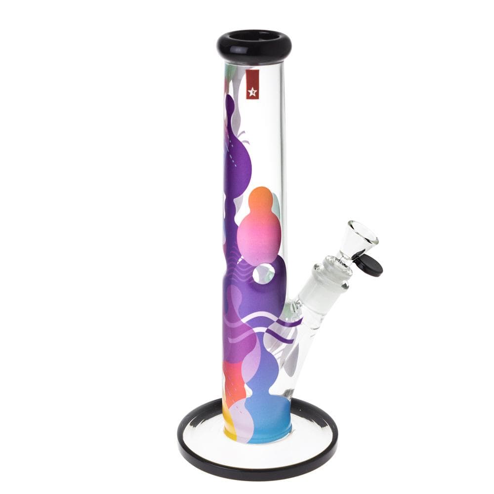 Front view of the Panorama 12" Straight Water Pipe, showing a clear glass tube with a black accent and circular base.