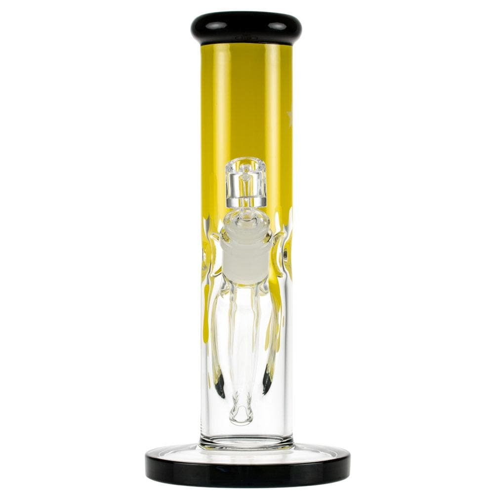 A straight-on view of the Surrender 10" Straight Dab Rig, featuring clear glass and a minimalist design.