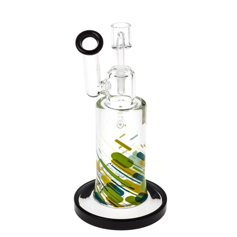 A front view of the Versuz 8" Dab Rig Water Pipe, showing the clear glass tube resting on a black circular base.