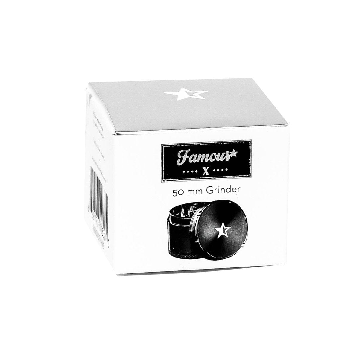 Front view of the Famous X 50mm 4-Piece Aluminum Grinder, showcasing its circular shape against a neutral background.