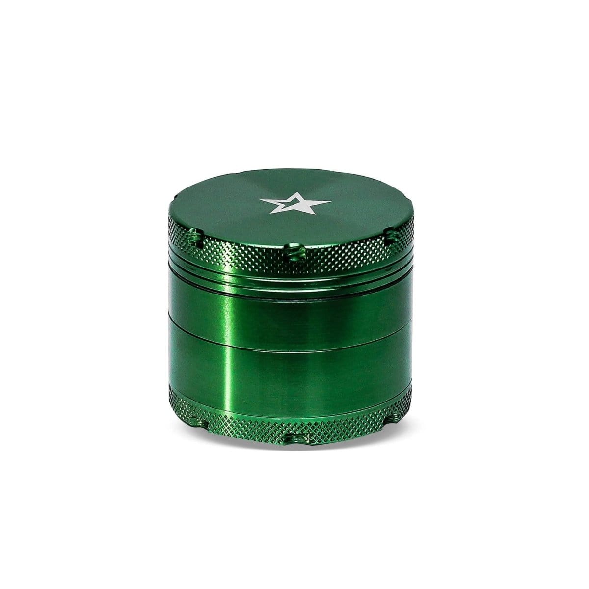 A close-up studio shot of the Famous X 50mm 4-Piece Aluminum Grinder, displaying its metallic, textured finish.